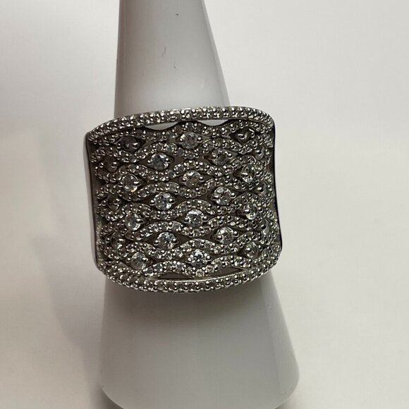 NVDR Sterling Silver Cubic Zirconia Wide Band Ring - Size 8 - Preowned - Picture 1 of 9